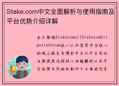 Stake.com中文全面解析与使用指南及平台优势介绍详解